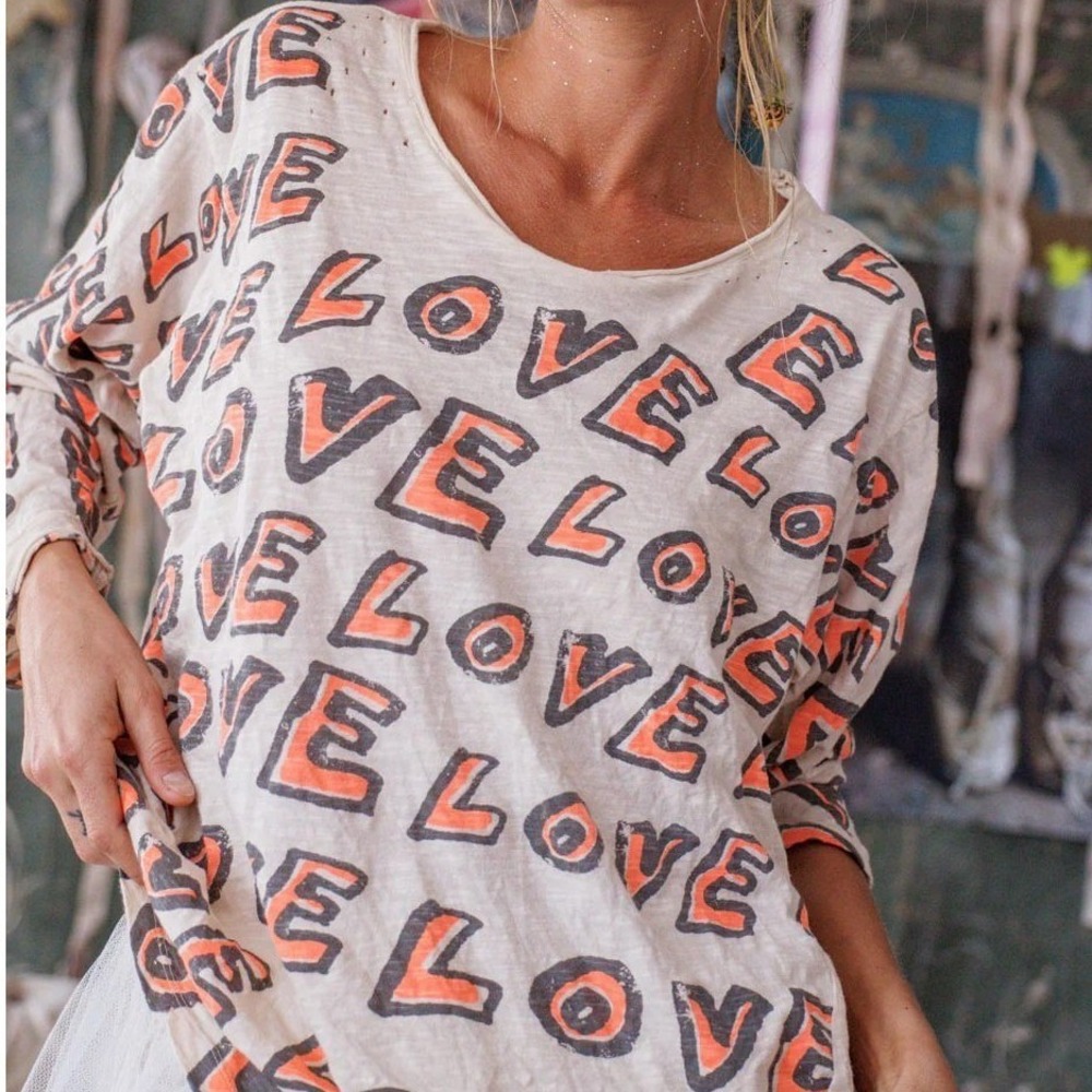 Magnolia Pearl Orange LOVE Long Sleeve Viggo Tee Shirt Distressed NWT